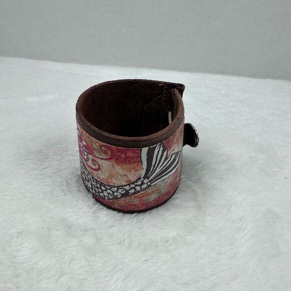 NW 58th St Handcrafted Vegan Leather Mermaid art cuff bracelet - Picture 2 of 8